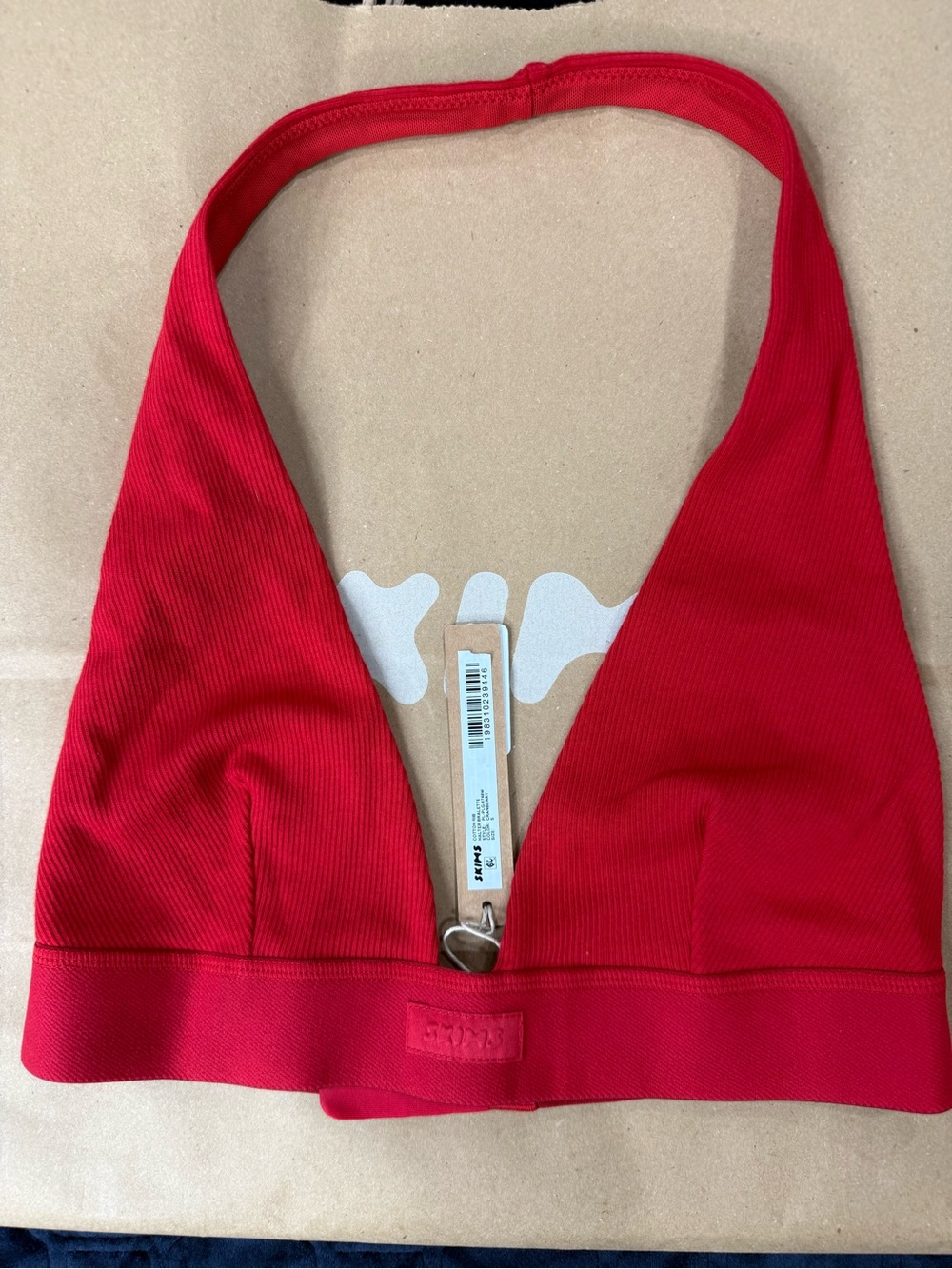 SKIMS Red Ribbed Halter Swim Top